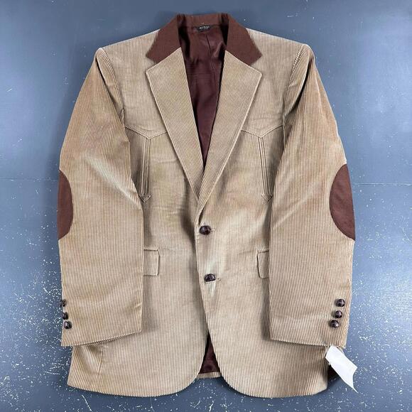 Other - VTG Pagano West Blazer Mens 40R Tan Corduroy Elbow Pad Vertical Smiles NWT USA